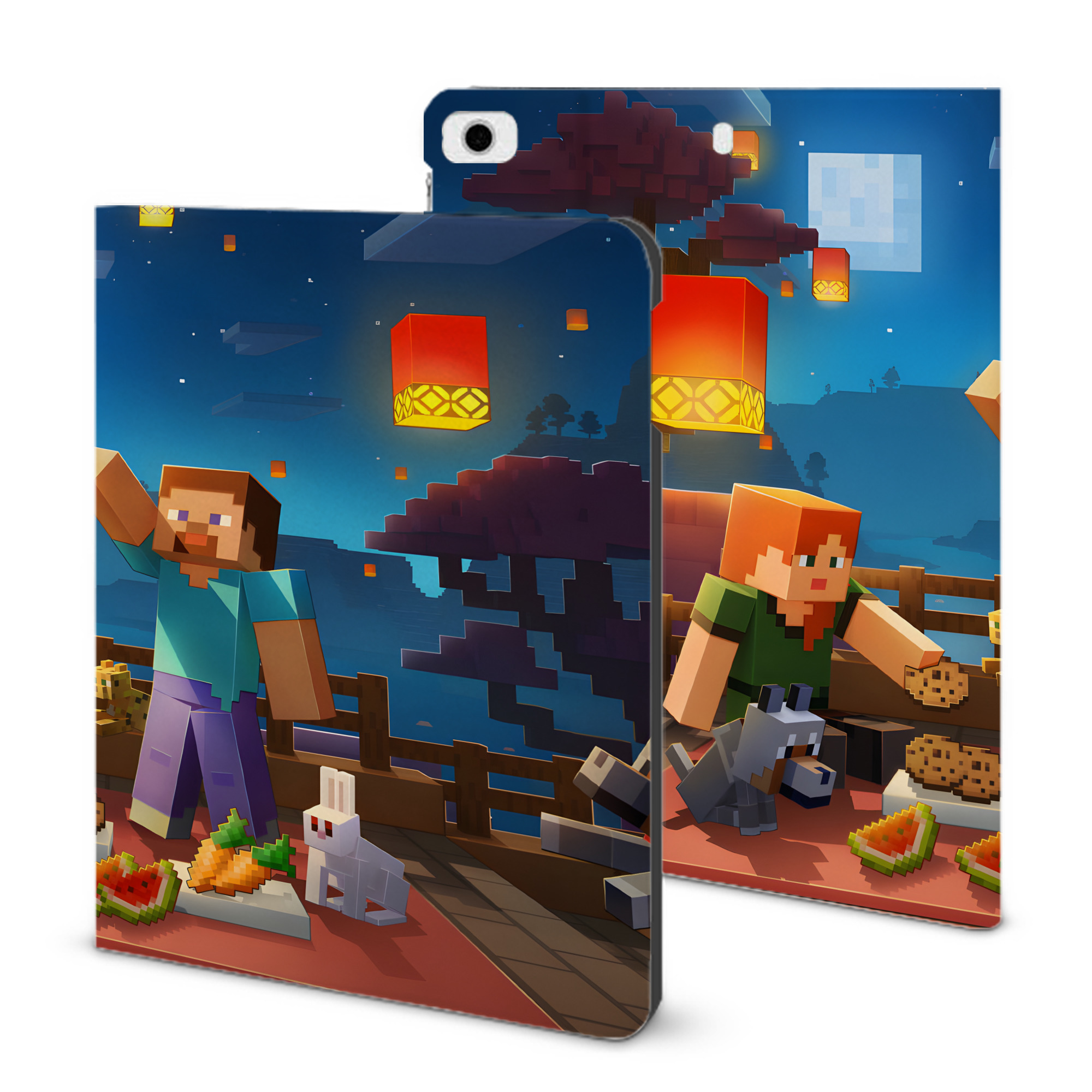 （画像用） マインクラフト ブロックの世界 Minecraft MC Block world IPad ケース ブック型 PUレザー TPU 耐衝撃 軽量 薄型 ペン収納なし 全面保護 IPad 各モデル対応